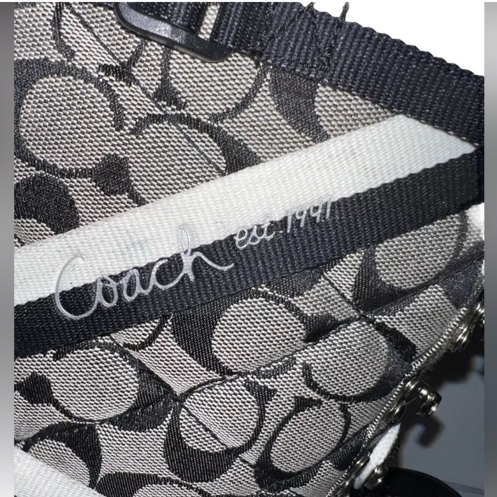 COACH Marian Lace Up Monogram Logo Insulated Mid Calf Boot Size 10 Black Cream - Picture 5 of 8